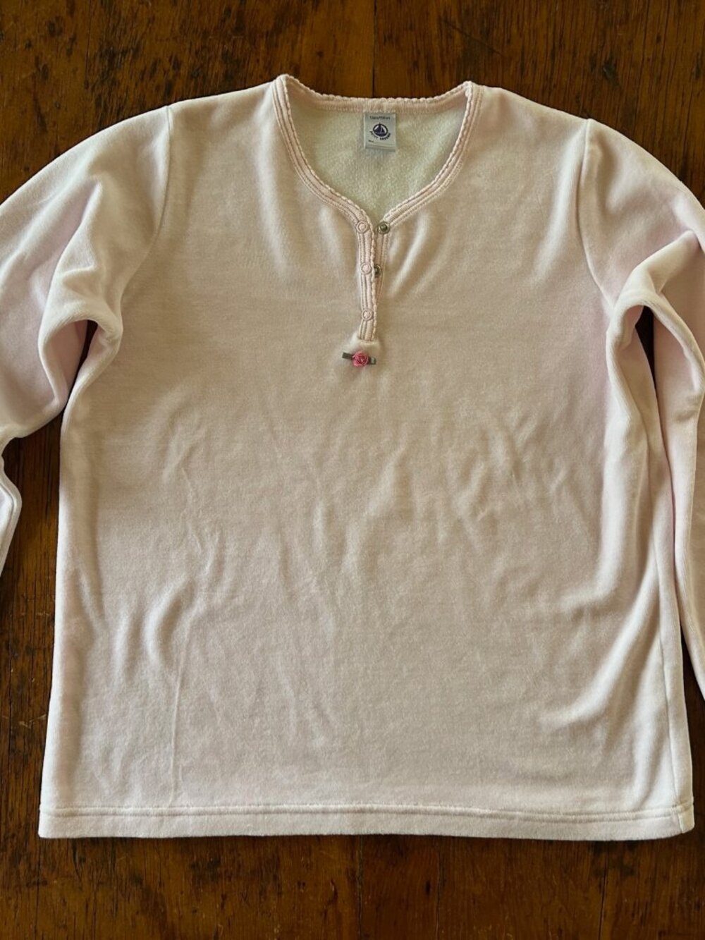 Petit Bateau white 100% cotton baby pink velvet l/s tee shirt